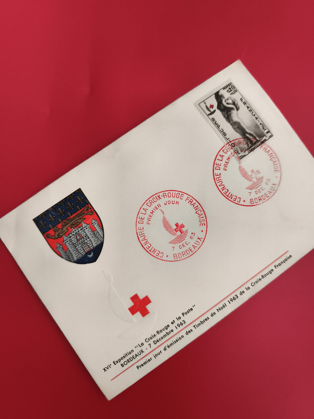 Lettre 1er jour Croix-Rouge Bordeaux 1963 timbre Noël philatélie (Ref 1)