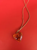 Ancien collier vintage ambre naturel pendentif c?ur, bijou rétro collection
