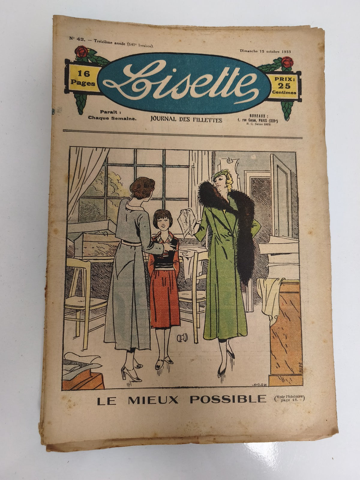 Ancien journal Lisette 1933, magazine illustré fillettes, couverture art déco