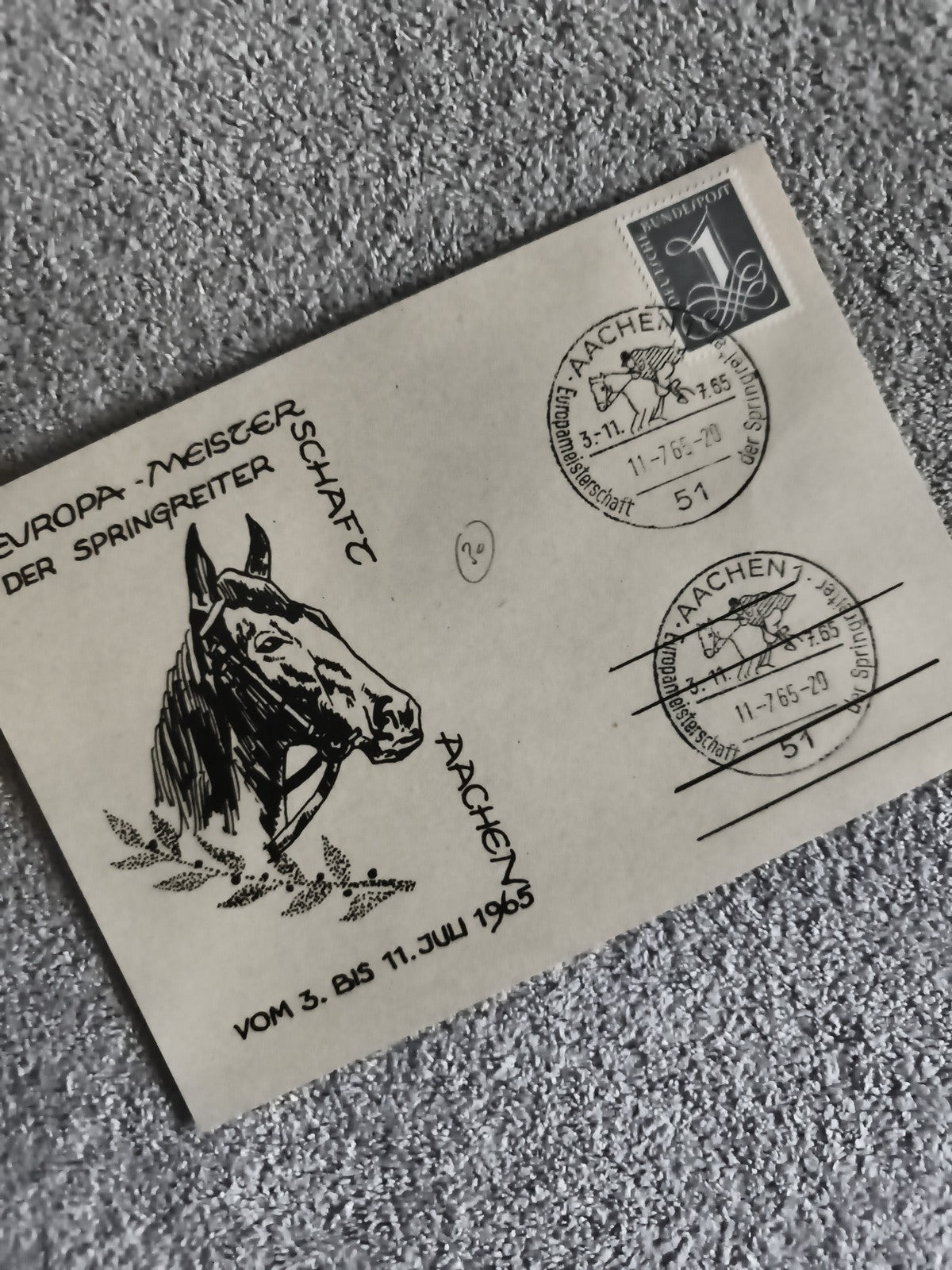 Lettre premier jour Aachen 1965 Europa-Meisterschaft équitation philatélie (Ref