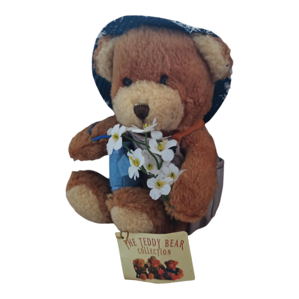 Peluche ours The Teddy Bear Collection vintage étiquette neuve chapeau bleu fleu