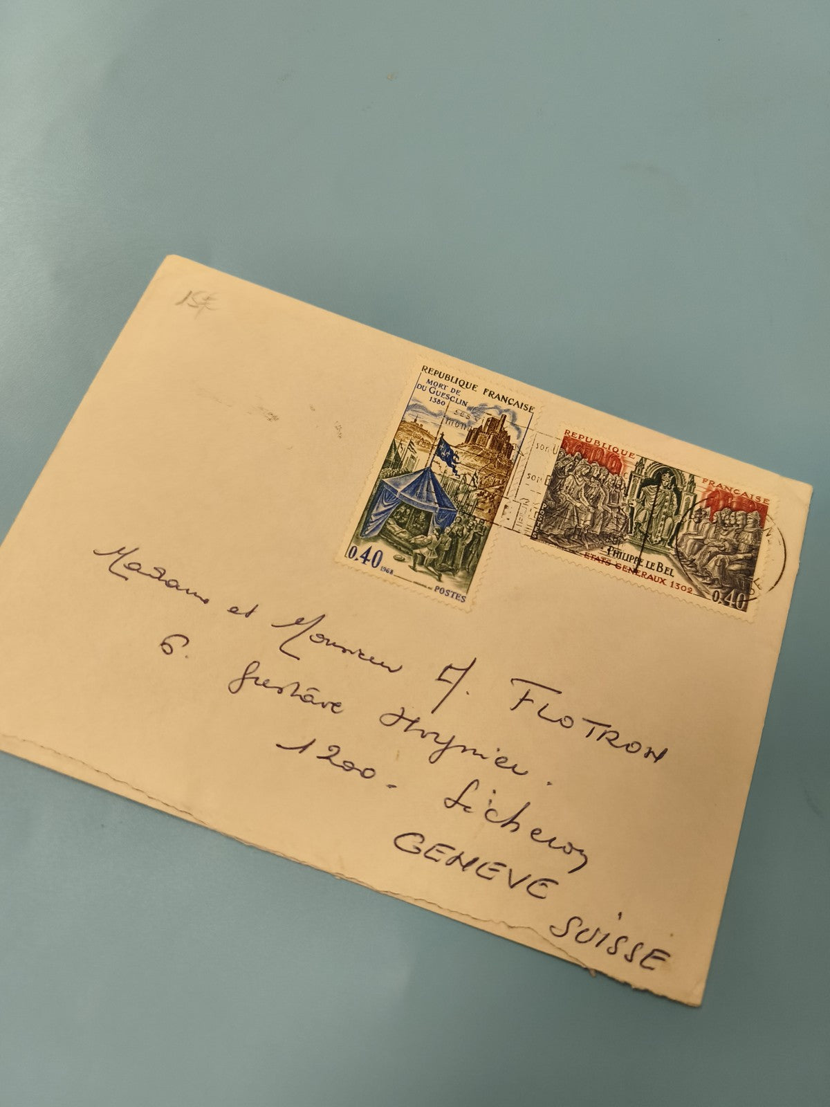 Ancienne enveloppe timbrée oblitérée France, philatélie, collection vintage
