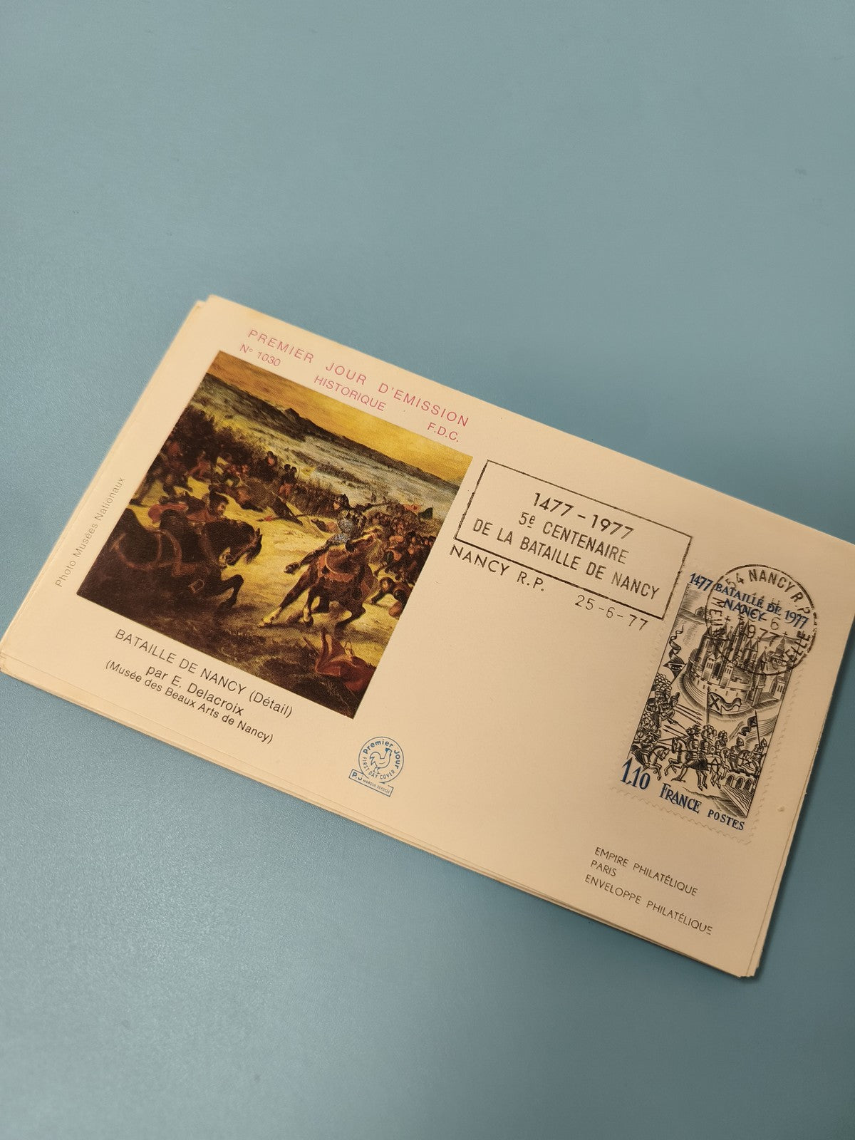 Enveloppe premier jour d?émission FDC Bataille de Nancy 1977 illustration couleu