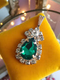 Pendentif vintage goutte vert strass scintillant rétro bijou fantaisie élégant
