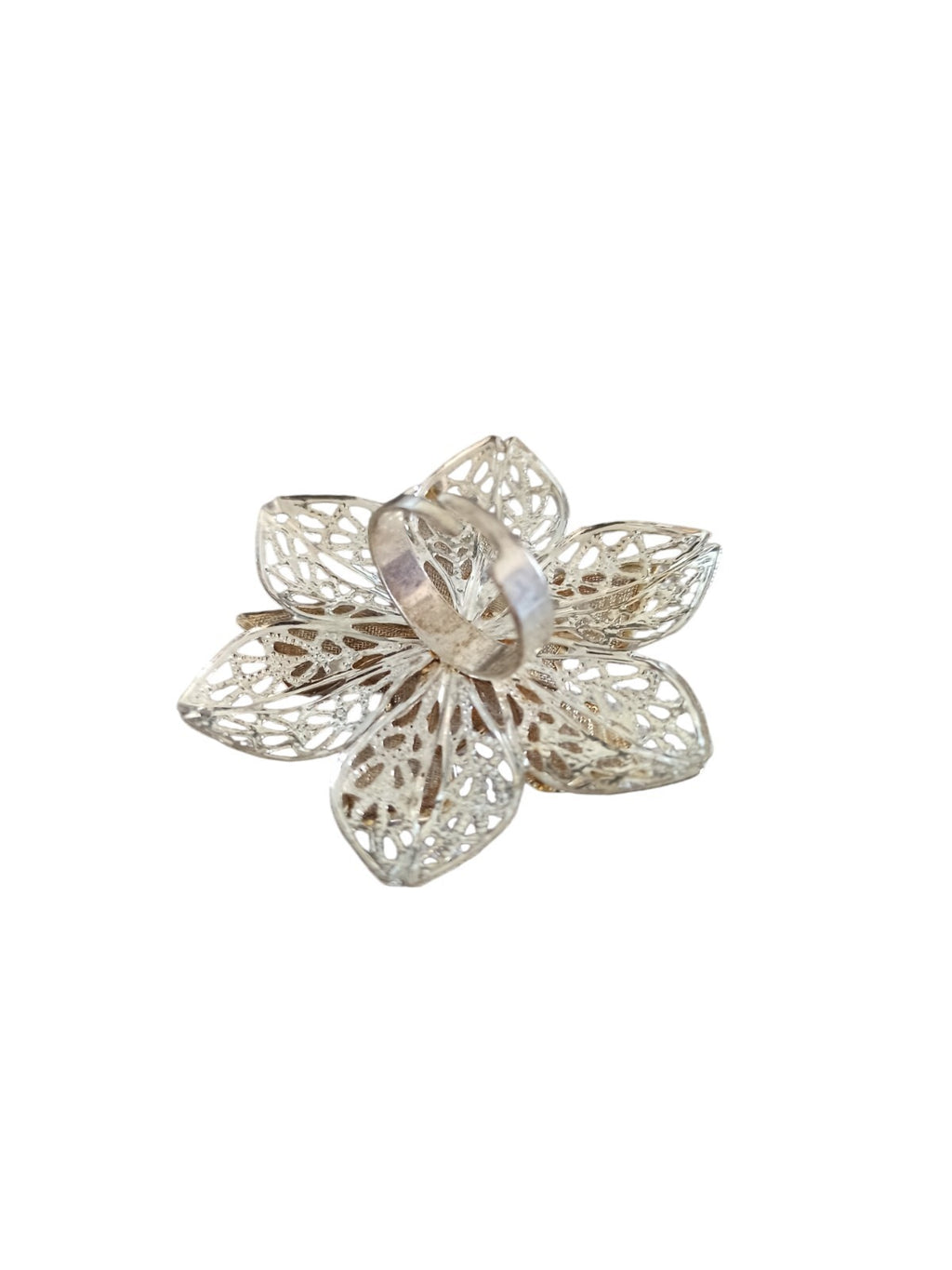 Bague fleur vintage filigrane argenté délicat – Bijou fantaisie taille 56