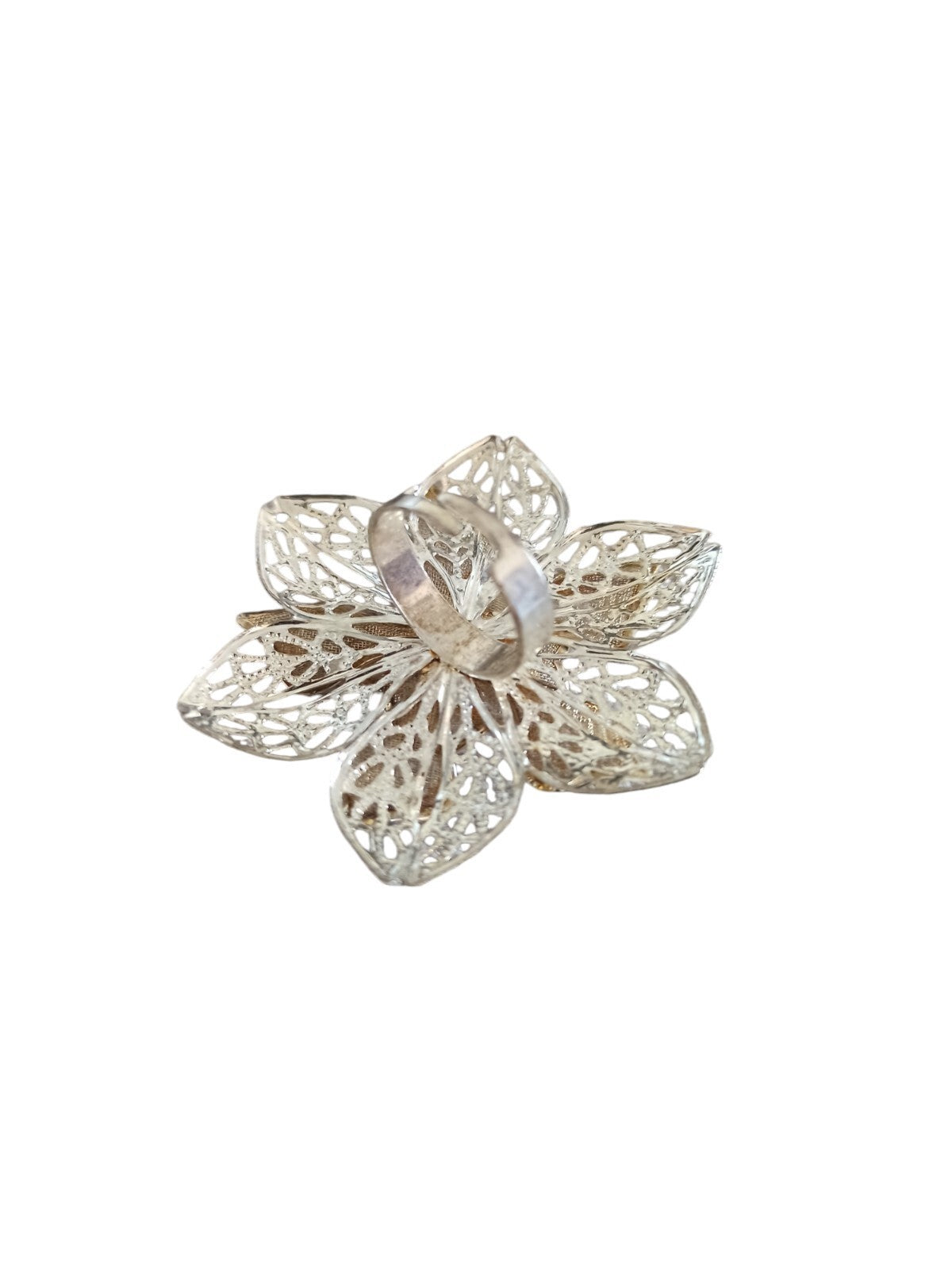 Bague fleur vintage filigrane argenté délicat – Bijou fantaisie taille 56