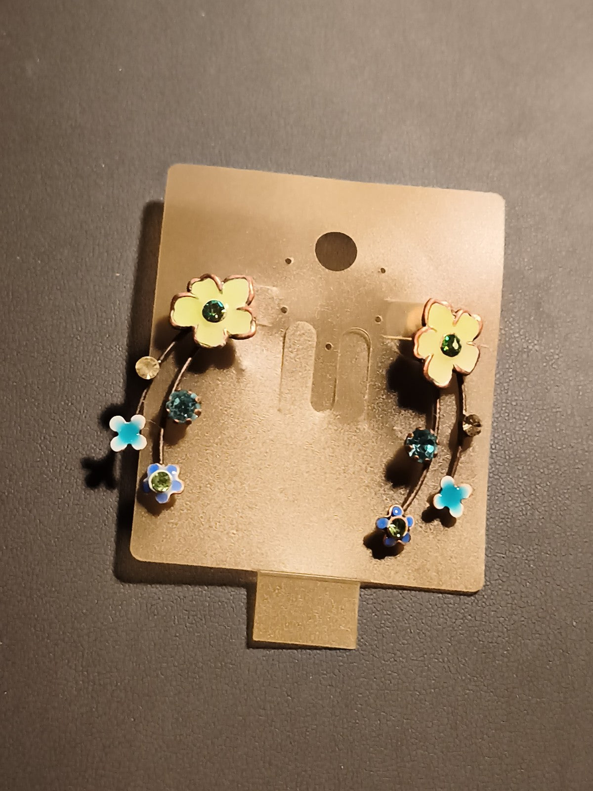 Boucles d’oreilles vintage fleurs émail pierres bleues deadstock fantaisie