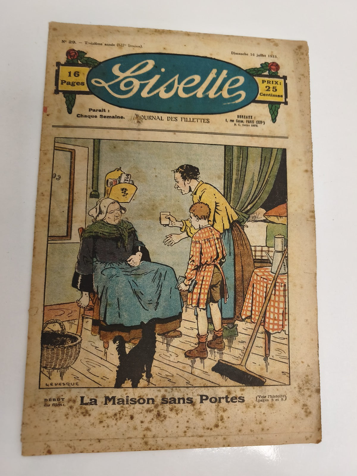 Ancien journal Lisette 1933 couverture illustrée vintage presse fillettes