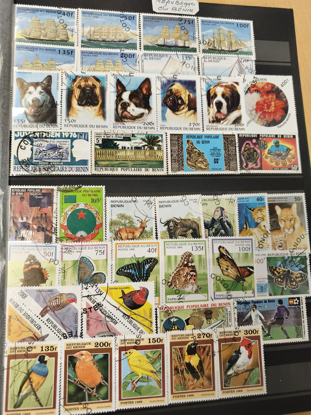 Lot timbres République du Bénin oblitérés, animaux, bateaux, fleurs, oiseaux