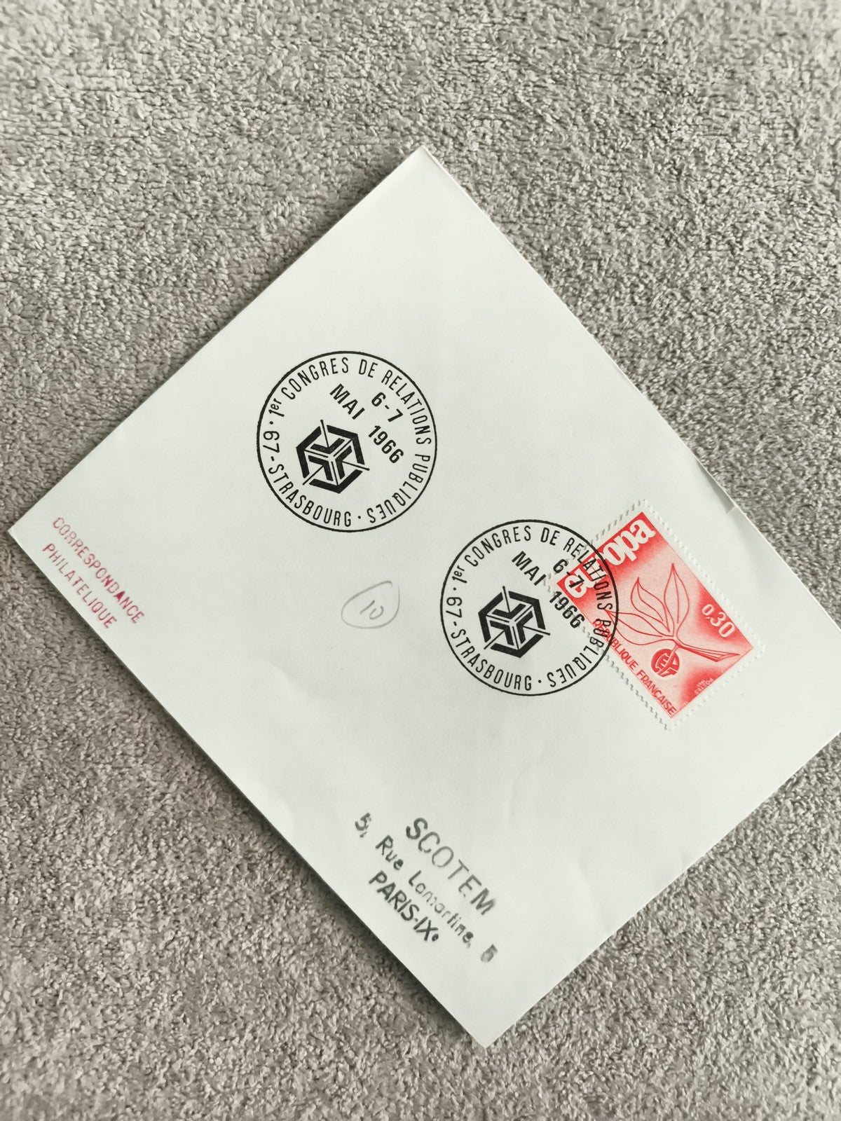 Lettre philatélique 1er jour 1966 Strasbourg congrès relations publiques timbre
