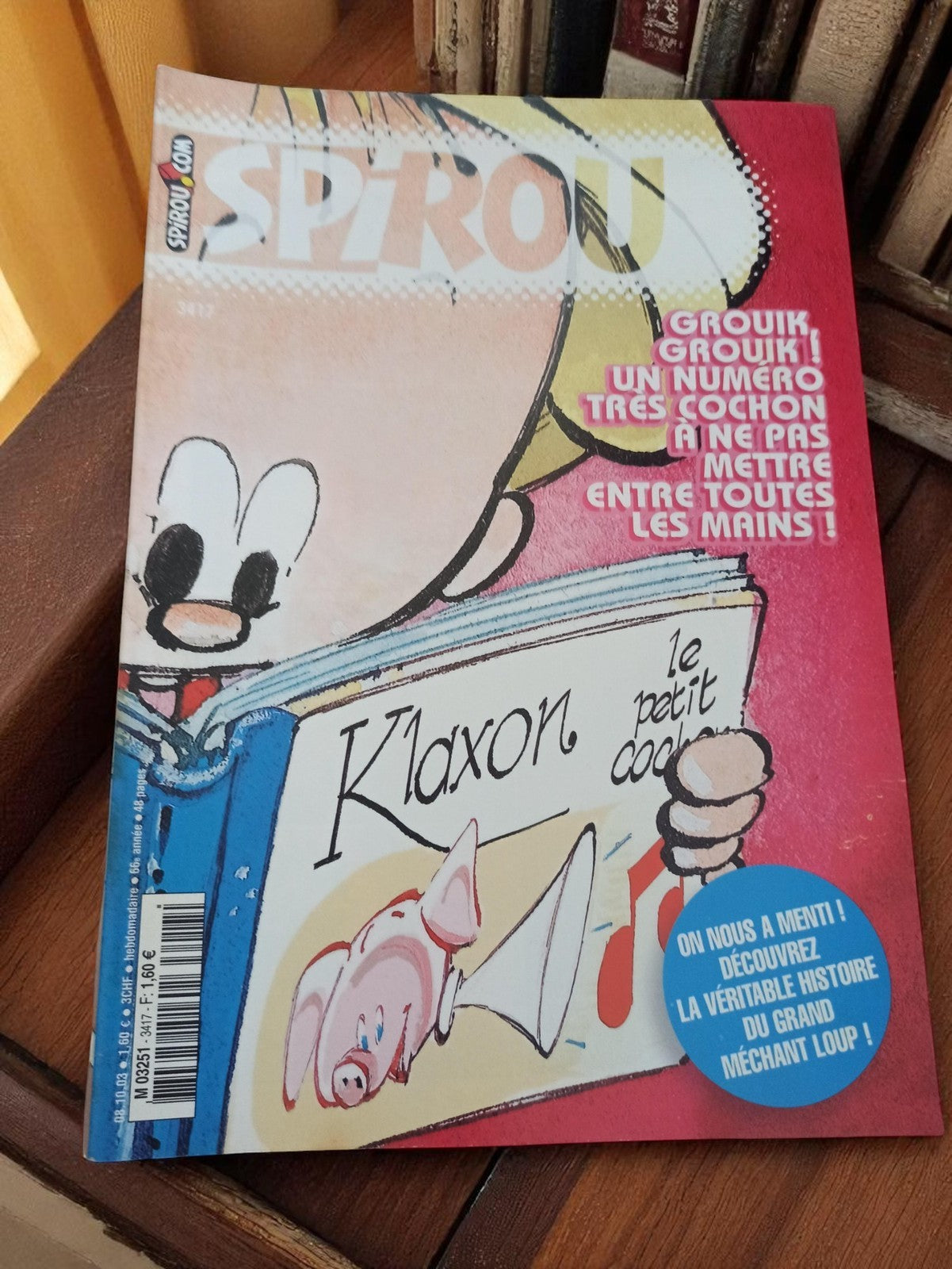 Magazine Spirou vintage rétro - Couverture Klaxon le petit cochon années 90