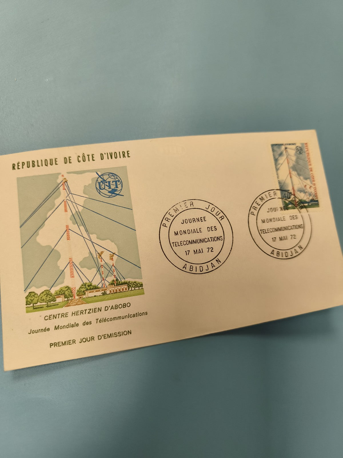Ancienne enveloppe FDC Côte d?Ivoire 1972 télécommunications Abidjan philatélie