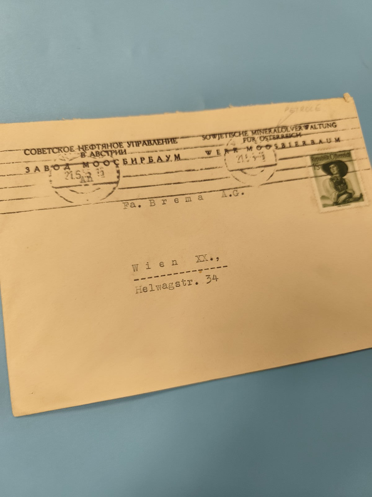 Ancienne enveloppe oblitérée URSS Autriche timbre collection philatélie vintage