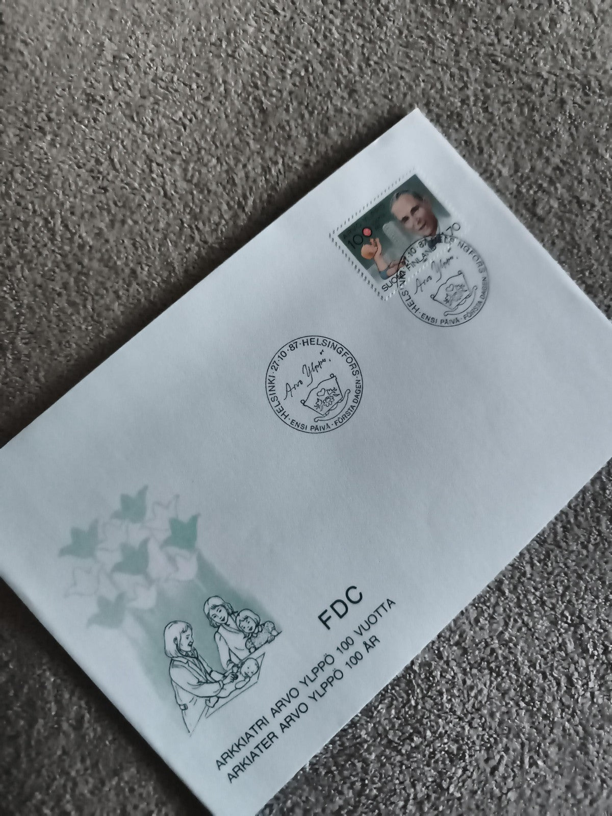 Enveloppe FDC Arvo Ylppö 100 vuotta Finlande 1987 timbre oblitéré philatélie