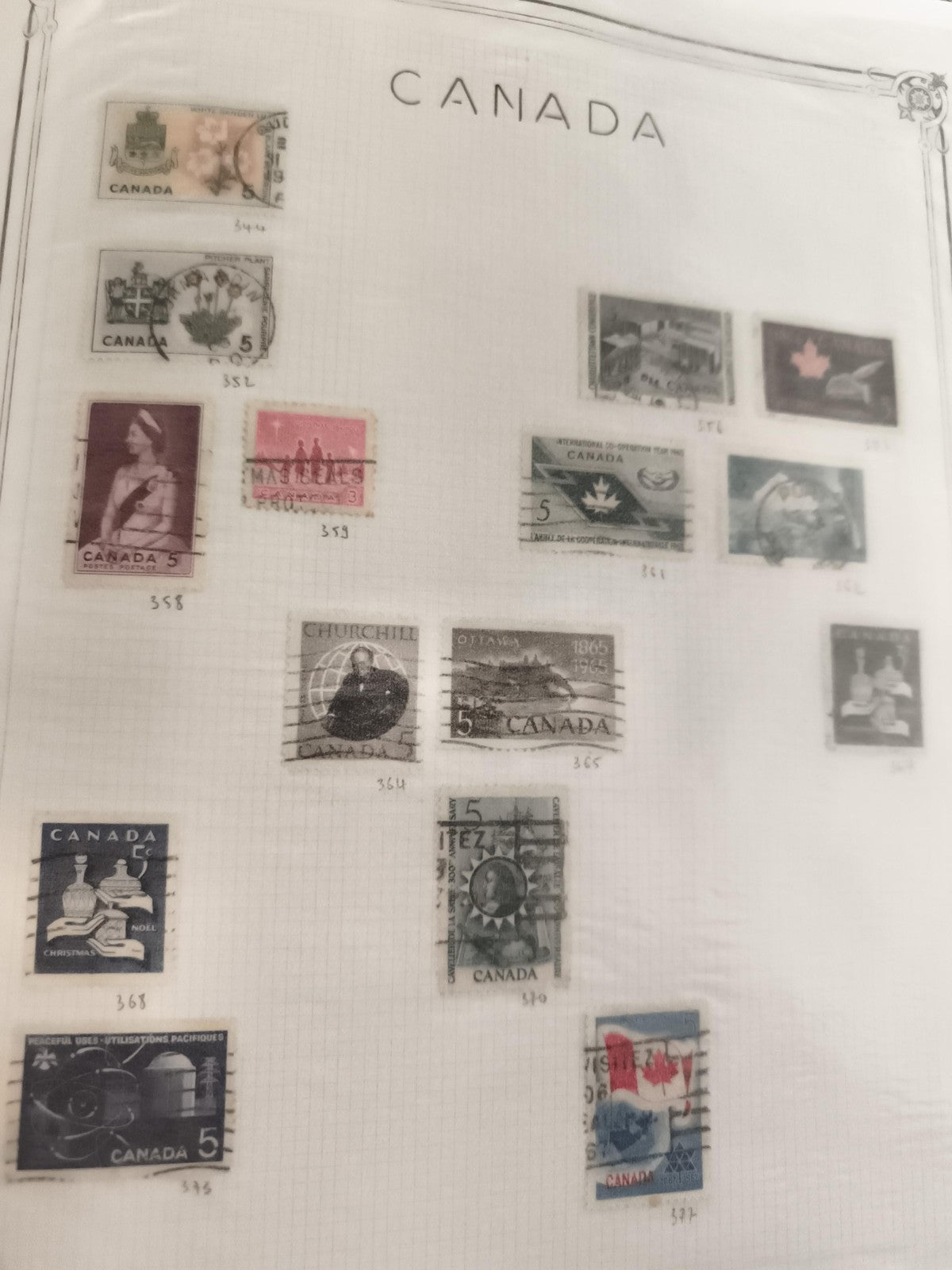 Lot anciens timbres Canada oblitérés philatélie vintage feuille collection