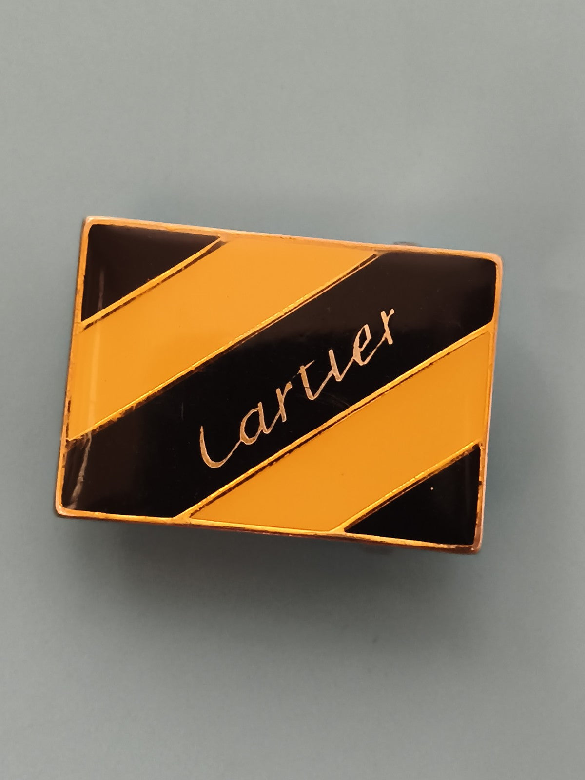 Boucle de ceinture vintage Lartier rectangulaire rayée jaune noir