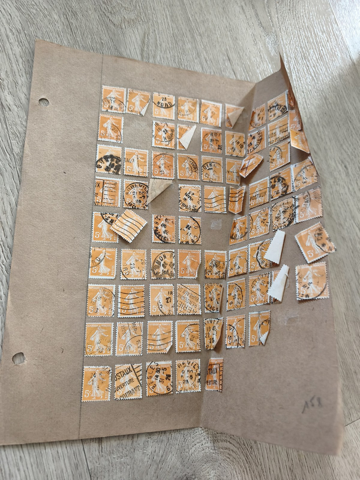 Gros lot ancien timbres Marianne orange 5c, planche philatélie étude France