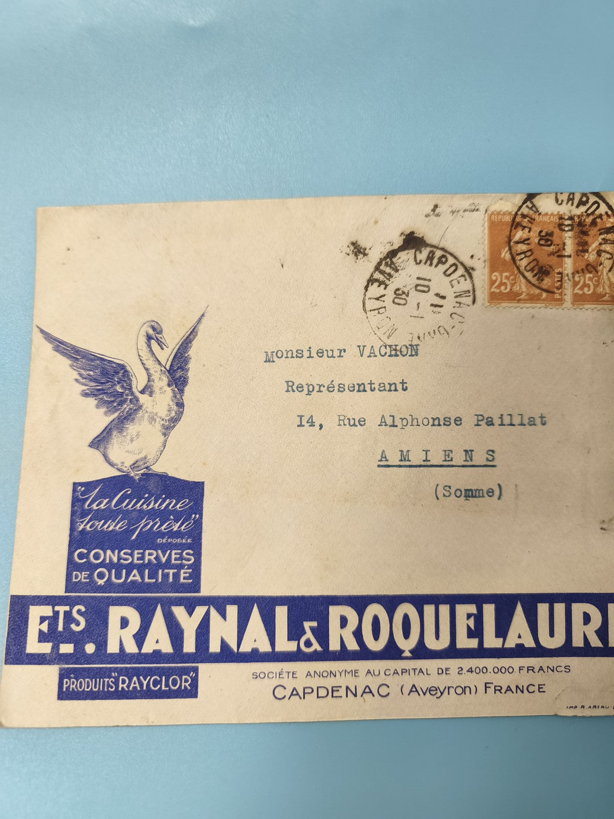 Ancienne enveloppe oblitérée Raynal & Roquelaure début XXe, philatélie vintage