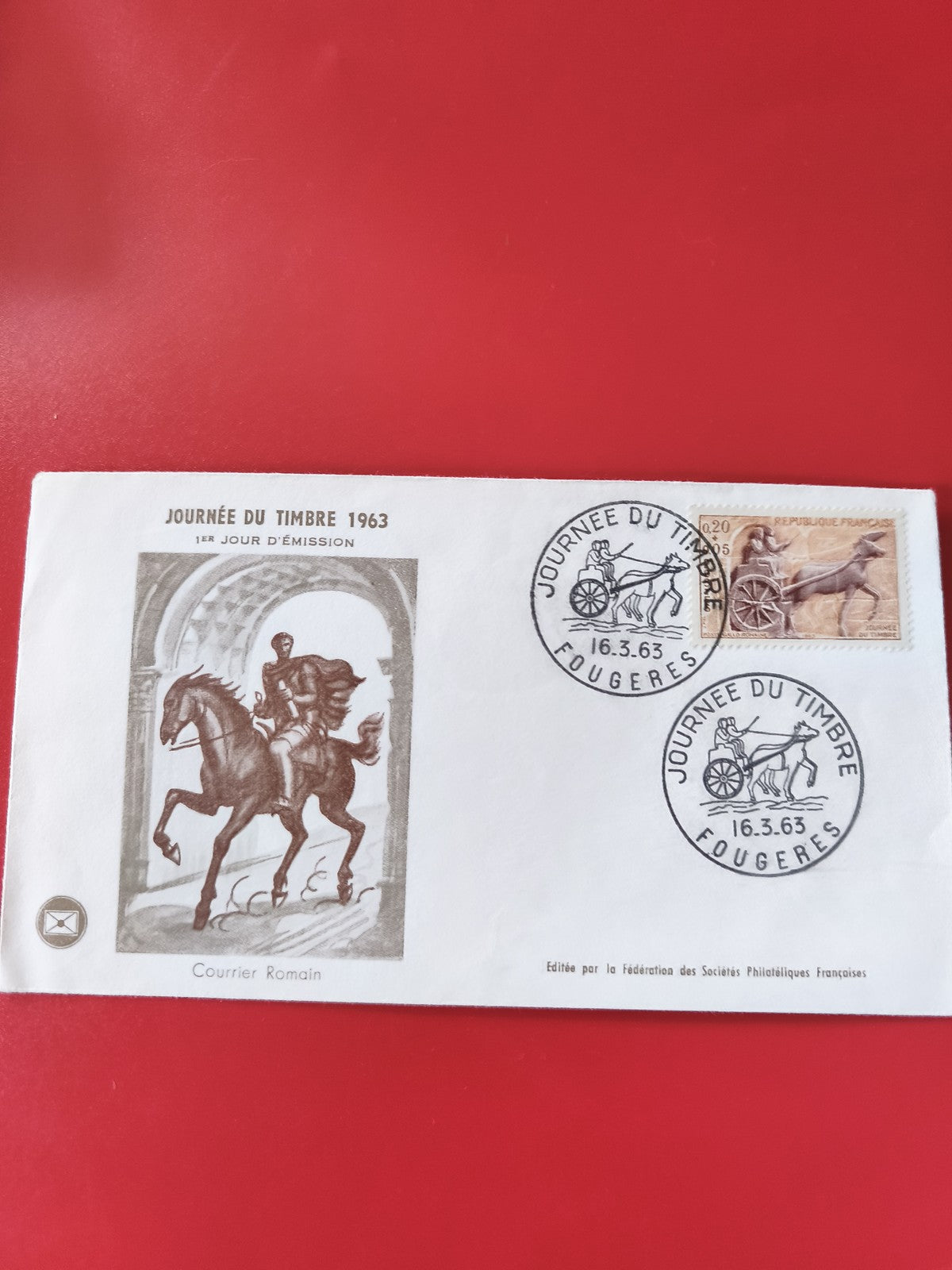 Enveloppe philatélie Journée du Timbre 1963 Fougères motif cheval timbre oblitér