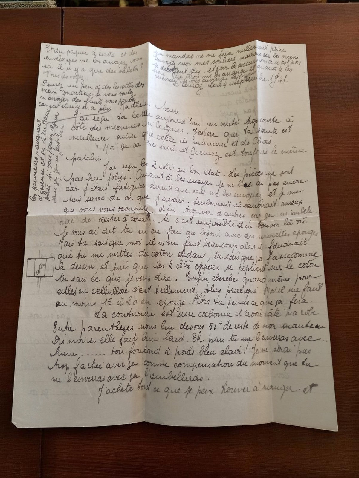 Lettre manuscrite 1941 vie quotidienne guerre ancienne écriture vintage