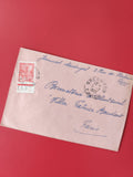 Enveloppe philatélie affranchie timbre rouge cachet postal manuscrite