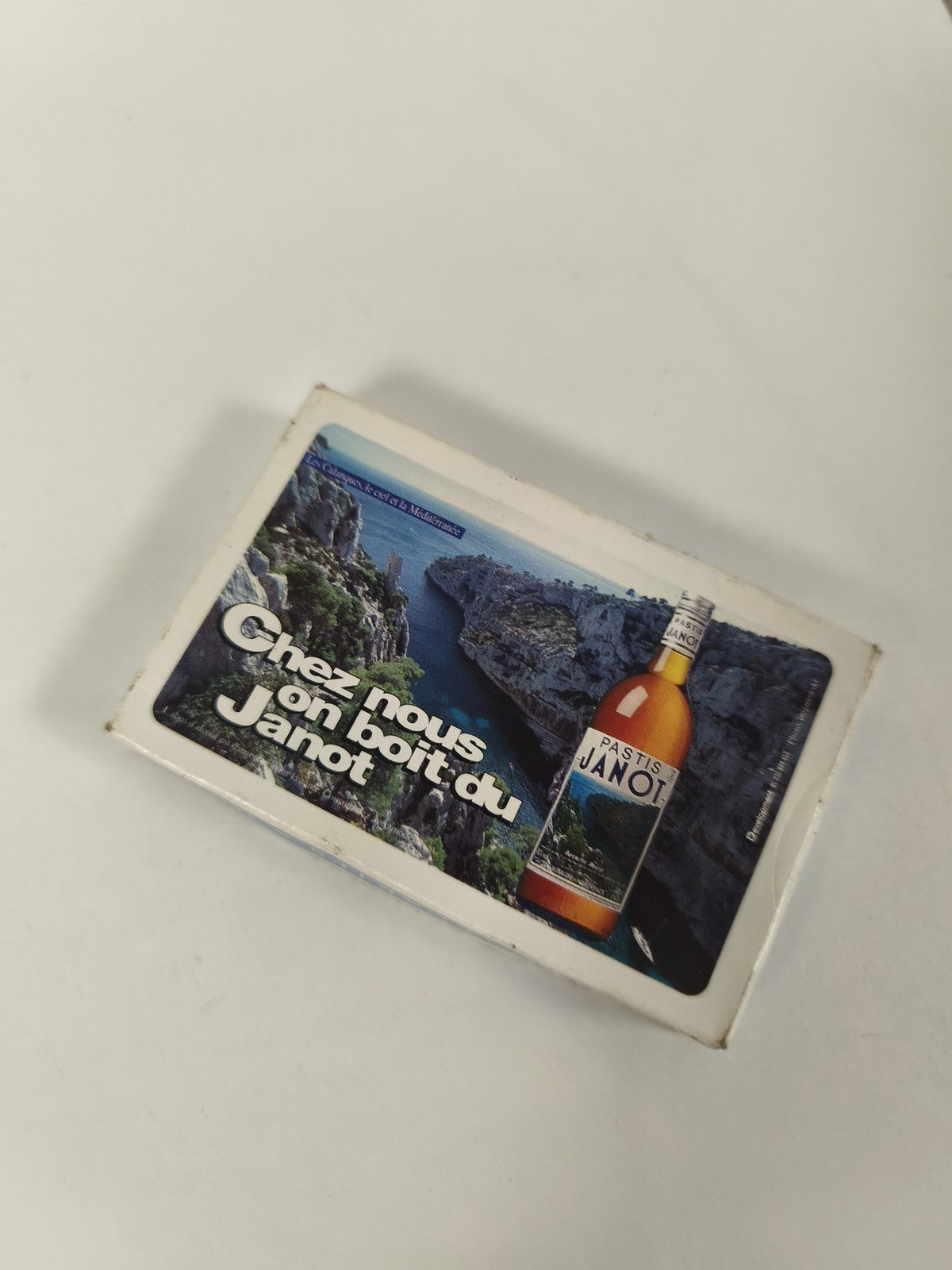 Ancien jeu de cartes publicitaire Pastis Janot, vintage, boîte illustrée