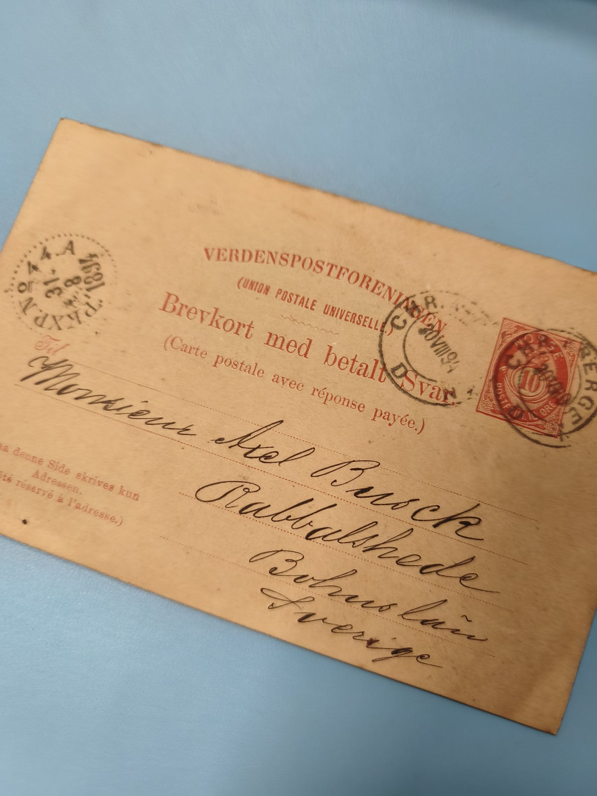 Ancienne enveloppe oblitérée XIXe philatélie carte postale Suède ref 9