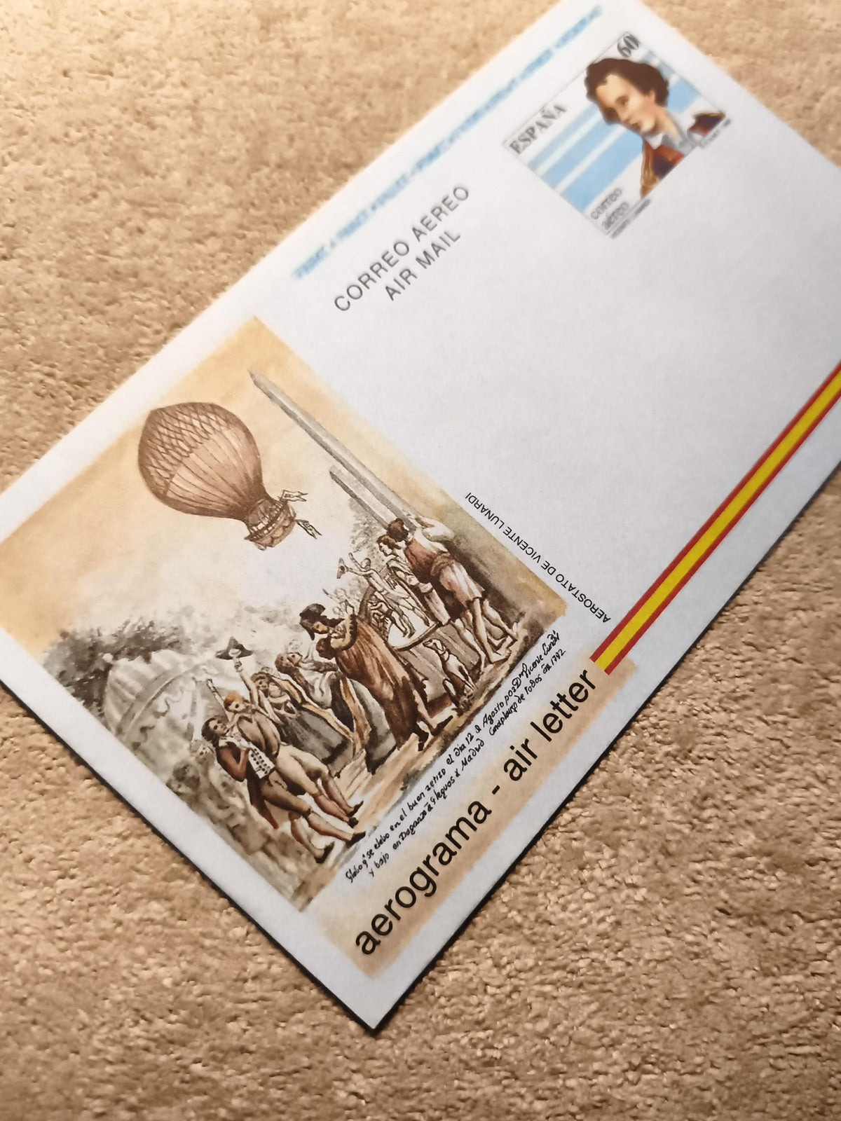 Aerogramme Espagne ballon illustré courrier aérien philatélie (Ref 13)