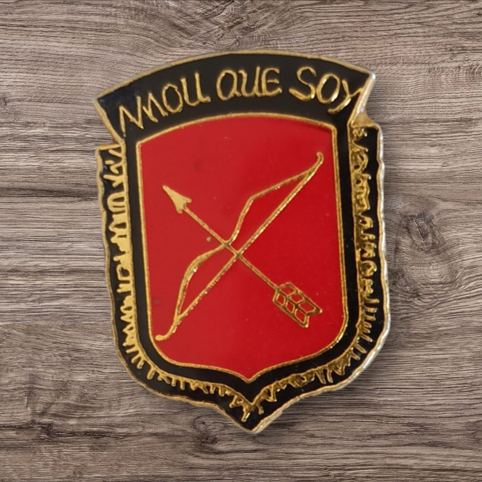 Pin's vintage blason Amou Que Soy écusson rétro archer émaillé badge