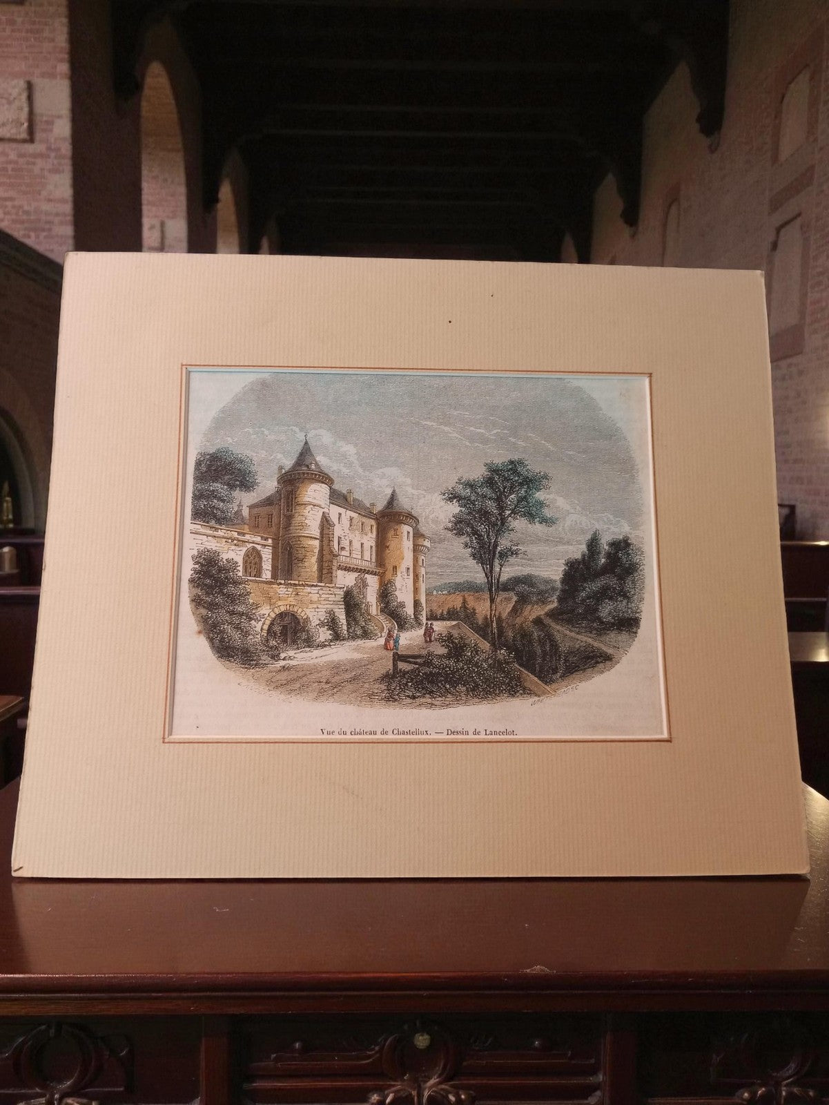 Gravure ancienne château Châtelux dessin Lancelot vintage déco murale