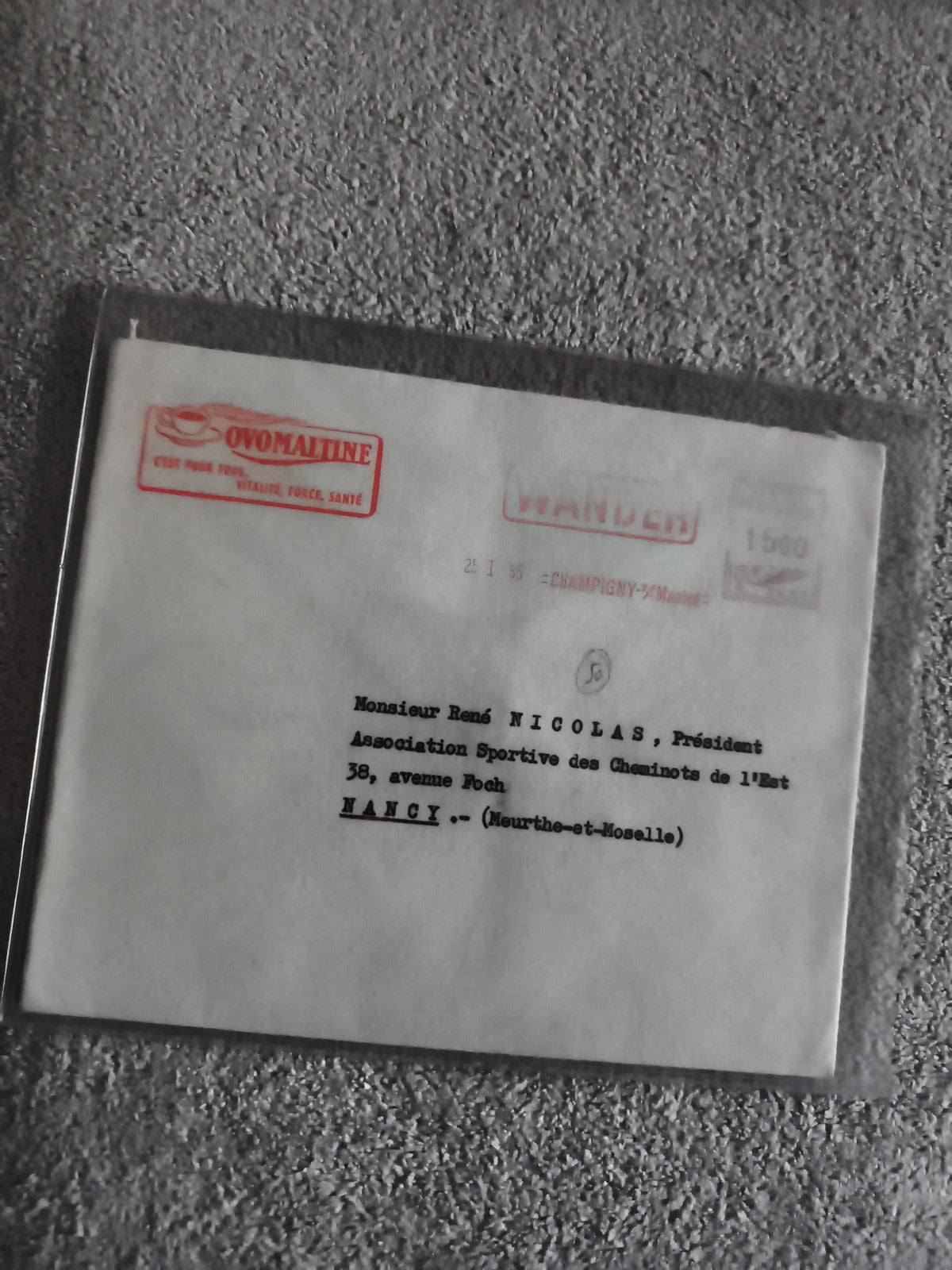 Lettre commerciale Ovomaltine Wander 1955 Nancy Meurthe-et-Moselle philatélie