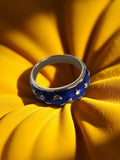 Bague vintage bleu nuit motif étoiles lune émail, anneau rétro taille 60