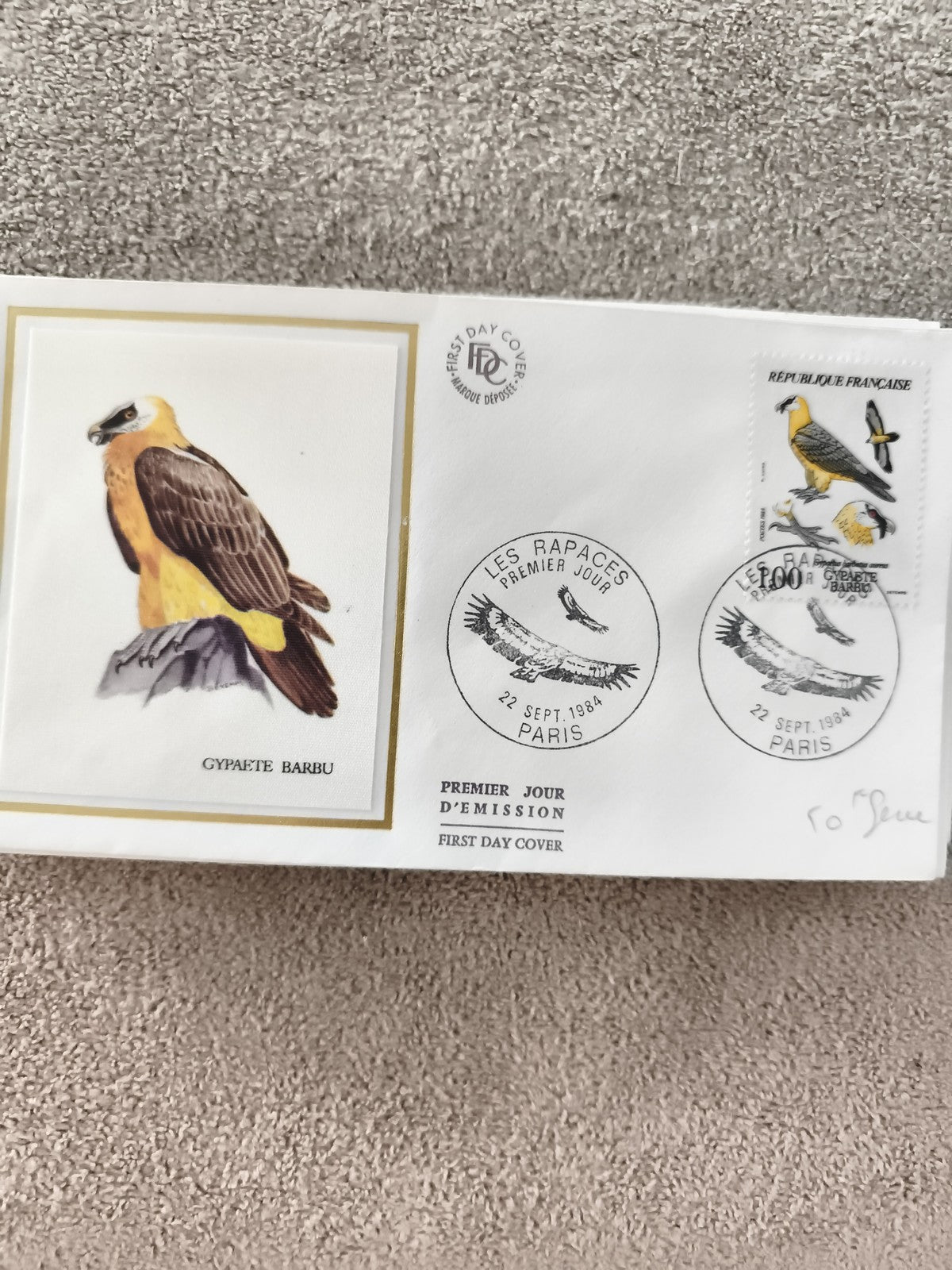 Lettre FDC Premier Jour 1984 Gypaète Barbu Les Rapaces Paris Ancien philatélie