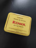 Boîte ancienne pharmacie Réniol jaune vintage, cachets, déco apothicaire