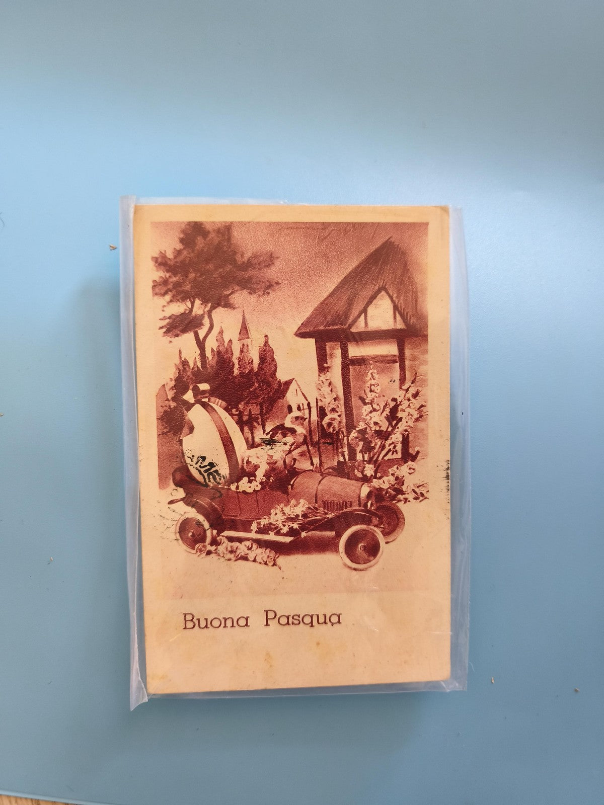 Carte postale ancienne italienne vintage avec timbre et cachet époque coloniale