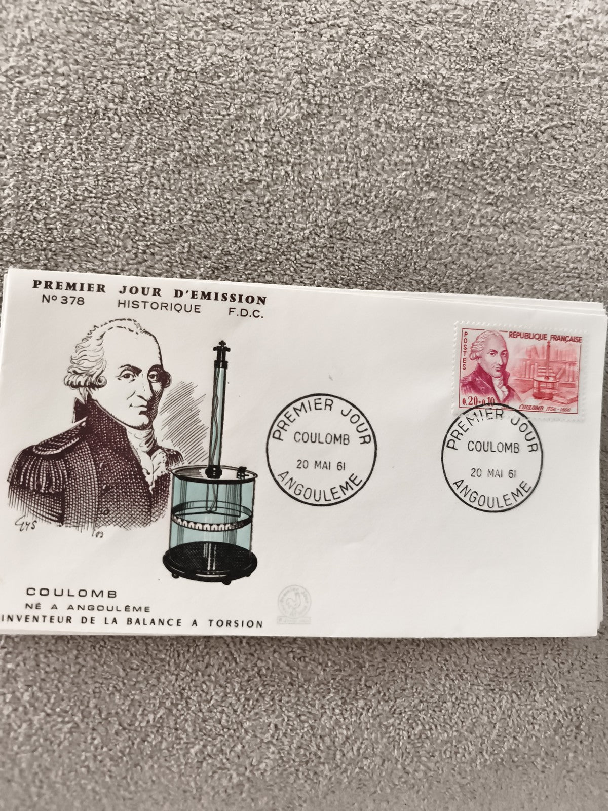 Lettre FDC Premier Jour Coulomb 1961 Angoulême inventeur balance torsion