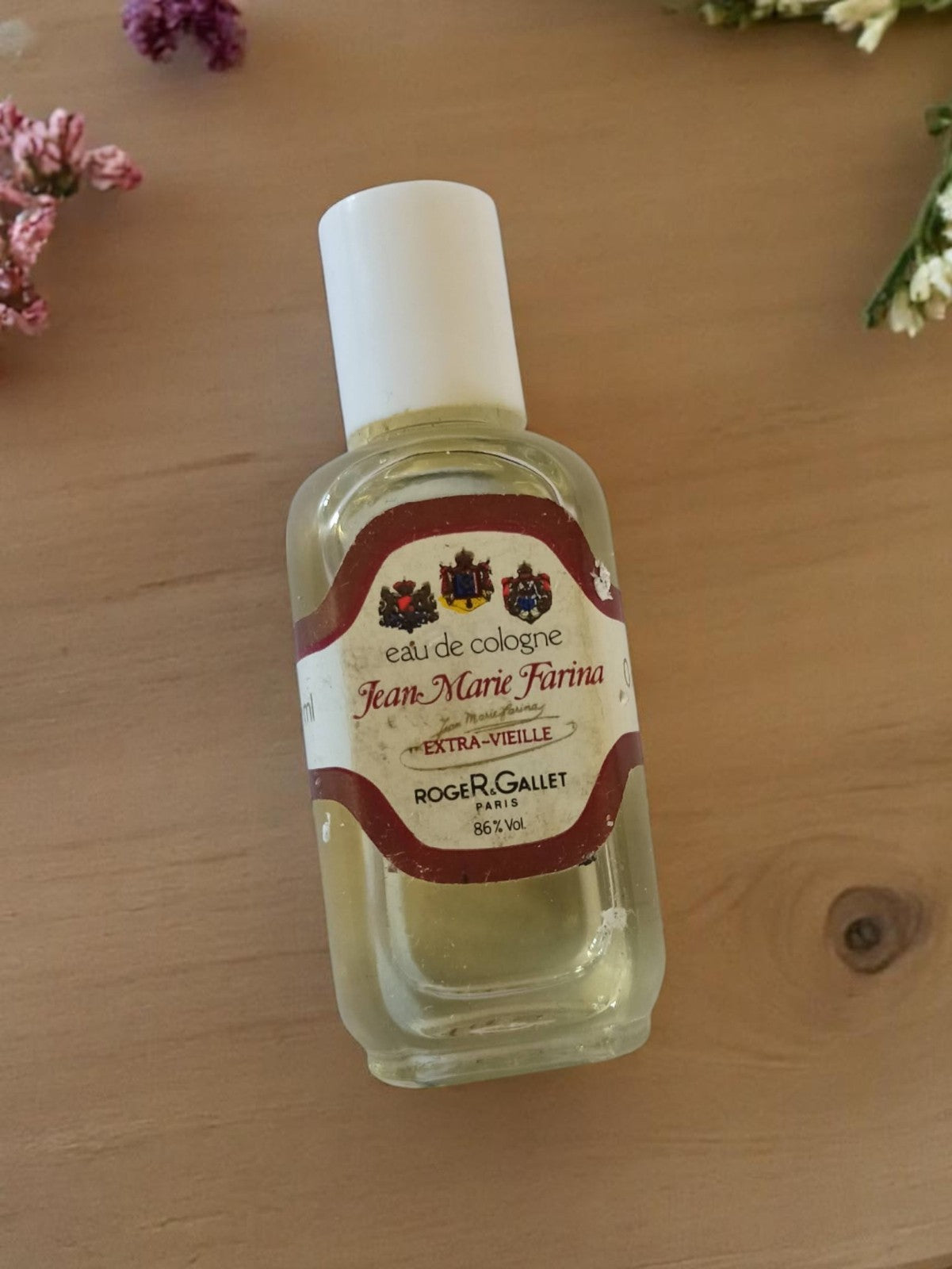 Flacon eau de cologne vintage Roger & Gallet Jean-Marie Farina verre soufflé
