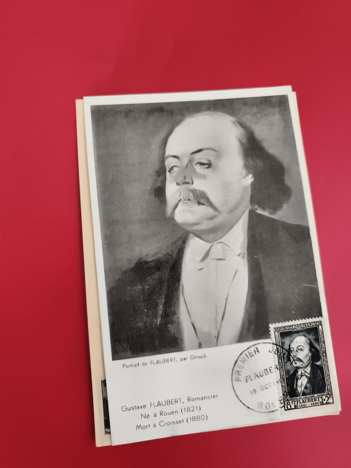 Carte postale Flaubert timbre 1960, portrait littéraire, philatélie, Rouen