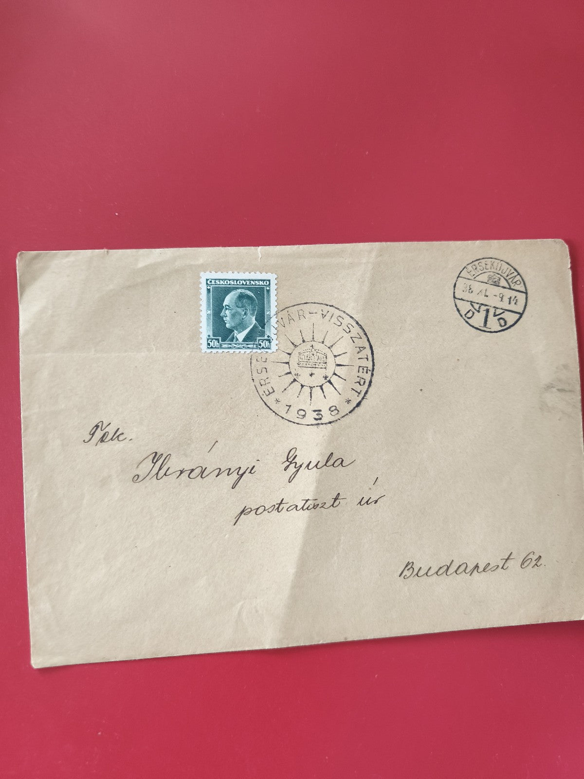 Enveloppe philatélie affranchie timbre Tchécoslovaquie 50h, cachet visible