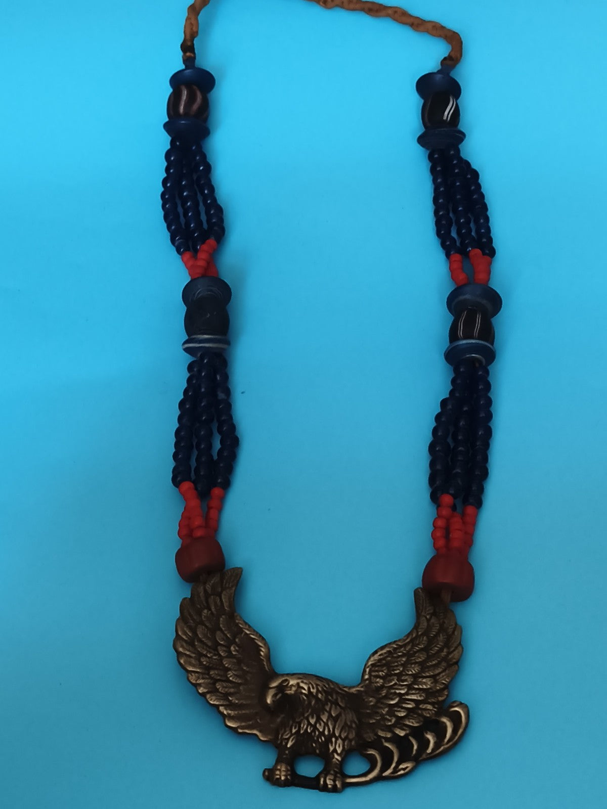 Collier ancien pendentif aigle perles pierres naturelles style amérindien vintag