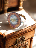Bague large vintage créateur motif émaillé abstrait taille 52 fantaisie