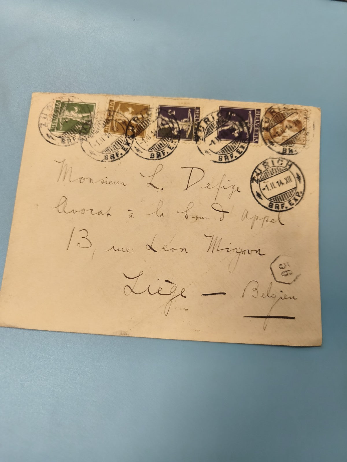 Ancienne enveloppe oblitérée début XXe, timbres Zurich, philatélie, vintage