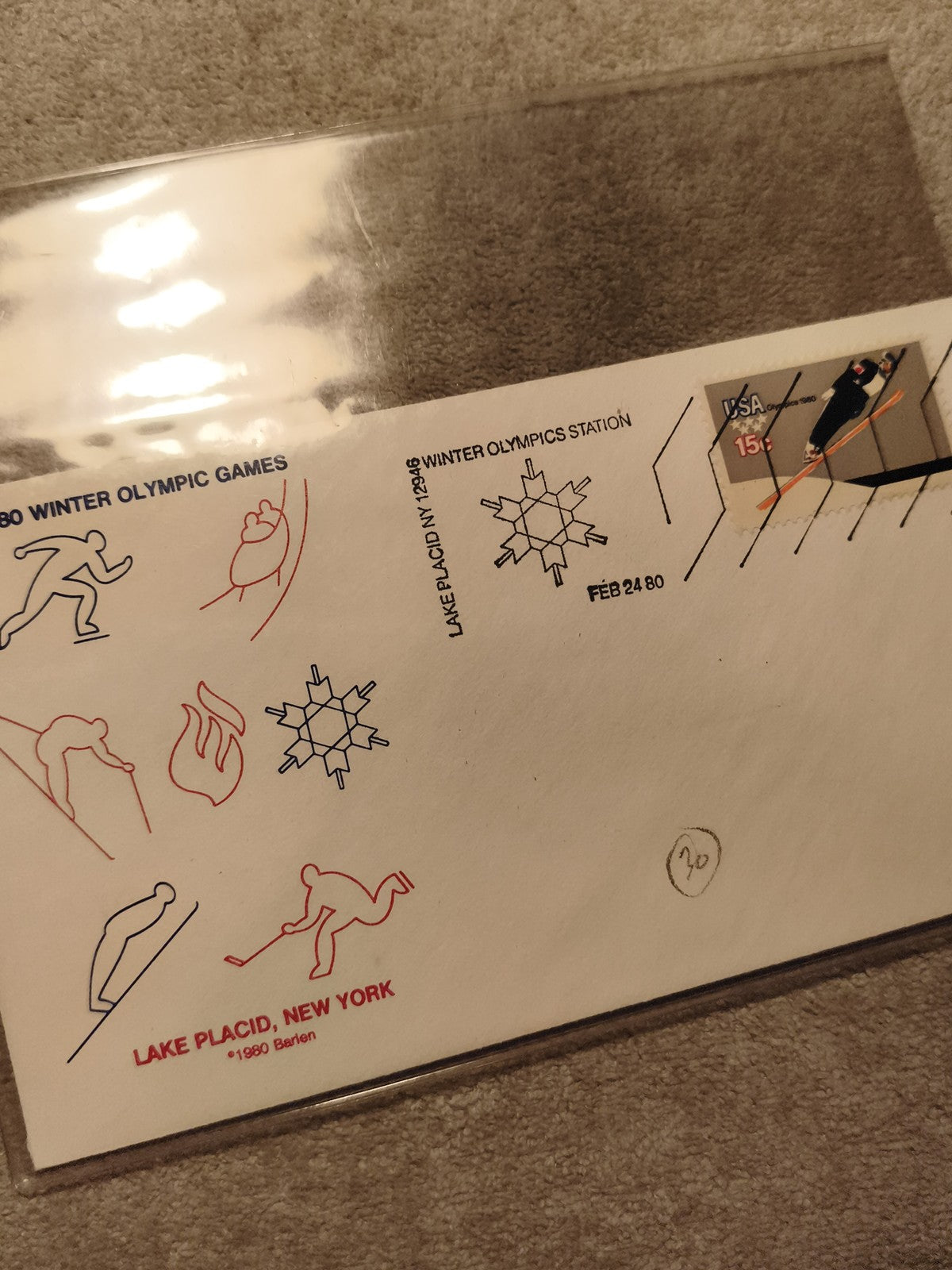 Lettre premier jour 1980 Lake Placid Jeux Olympiques d'hiver USA ski (Ref 10)