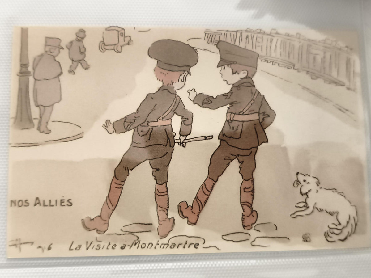 Carte postale ancienne illustrée Nos Alliés La Visite à Montmartre