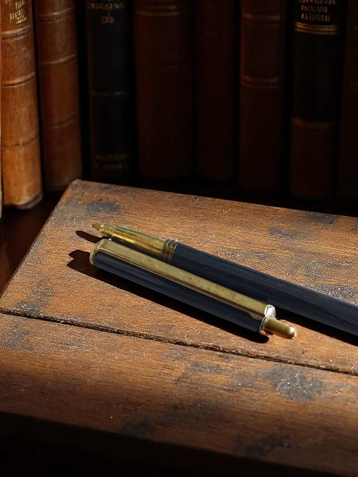 Stylo plume vintage noir et métal doré, design classique ancien, plume fine