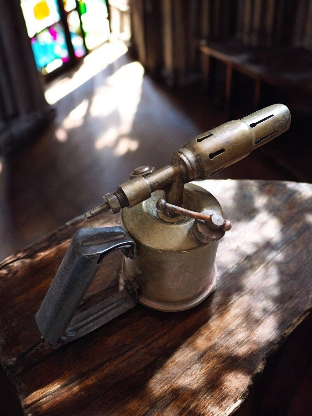 Chalumeau essence ancien plombier vintage, lampe à souder laiton, torche rétro