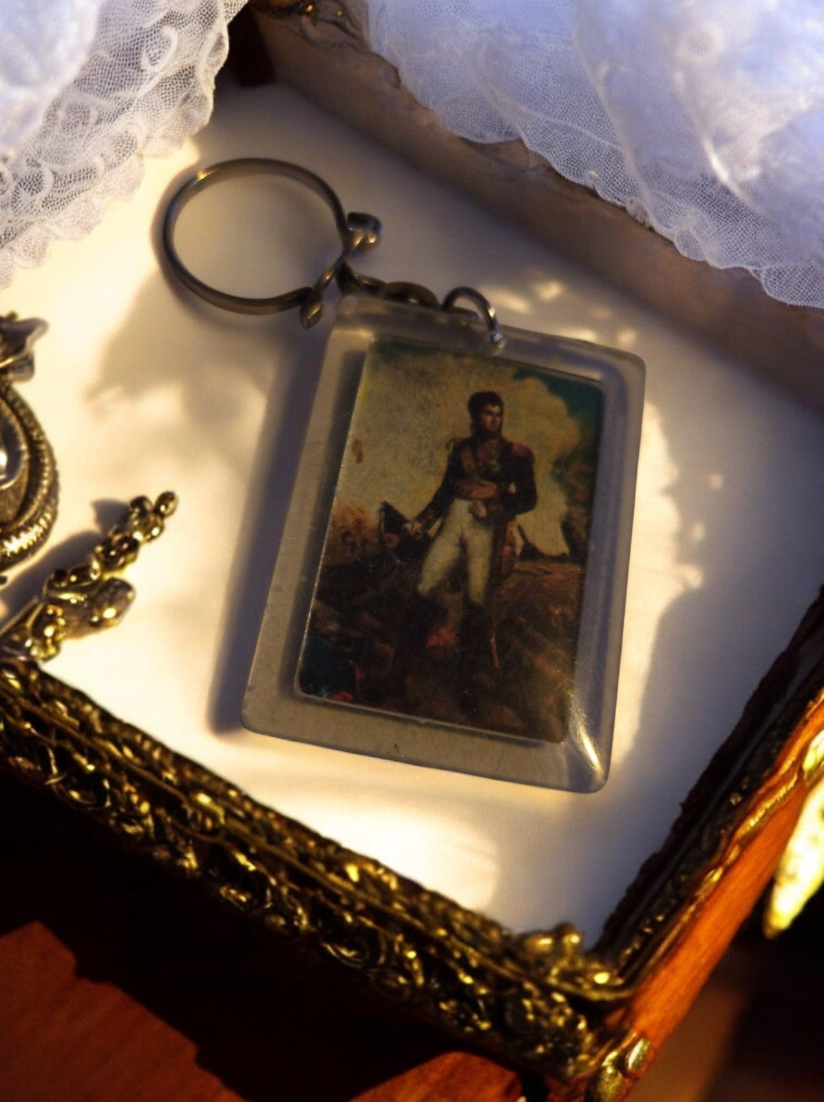 Porte-clés vintage métal image Napoléon, publicitaire ancien, rectangulaire