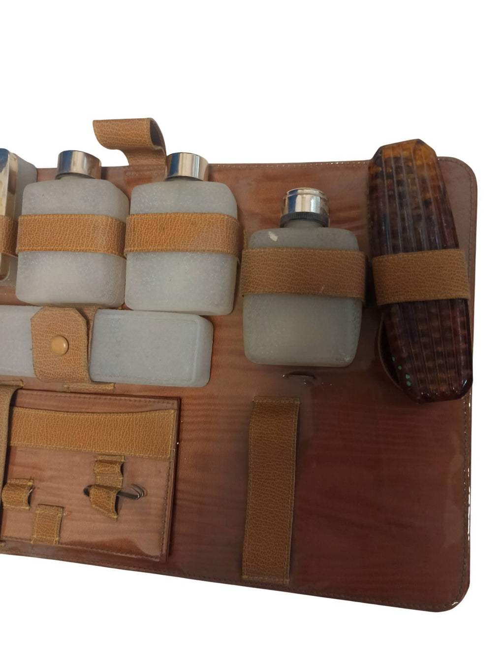 Trousse de toilette ancienne homme vintage, set accessoires rétro, flacons