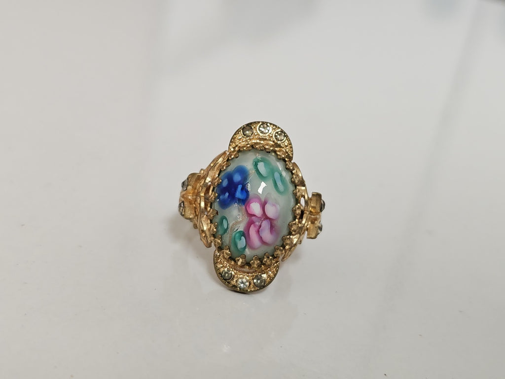 Bague ancienne émaillée vintage années 1930 bijou rétro collection déco