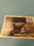 Carte postale affranchie philatélie vue aérienne ville et pont timbre décoratif
